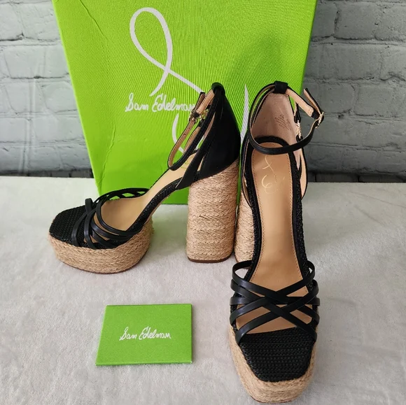 Sam Edelman Kade Leather Espadrille Strappy Platform Heels - Picture 4 of 12